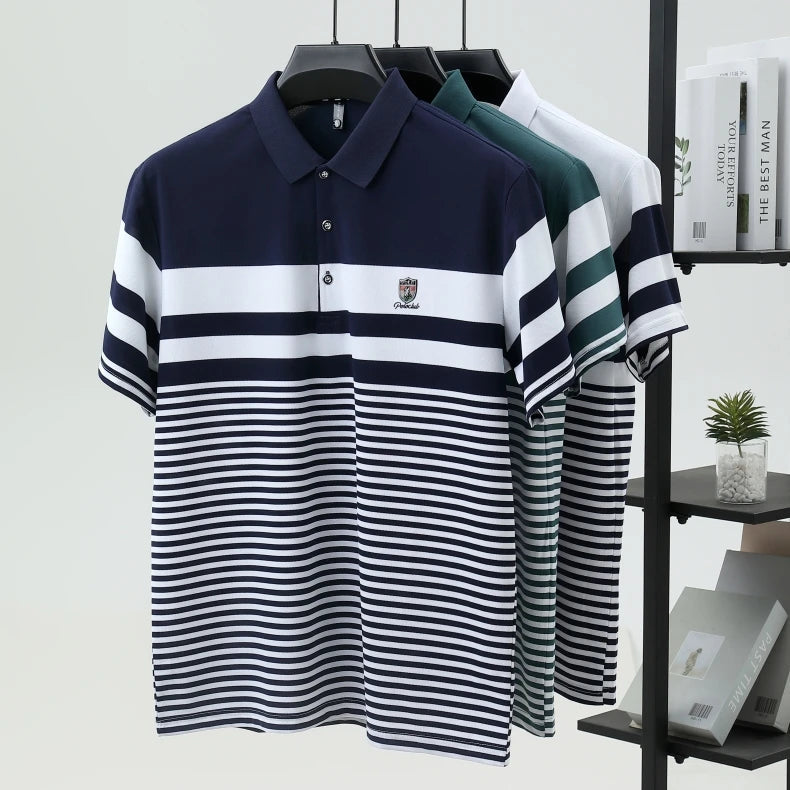 Polo à manches courtes pour hommes marque haut de gamme en relief mode rayure couleur bloquée été soie glacée respirant luxe Paul T-shirt MAEJORKEN
