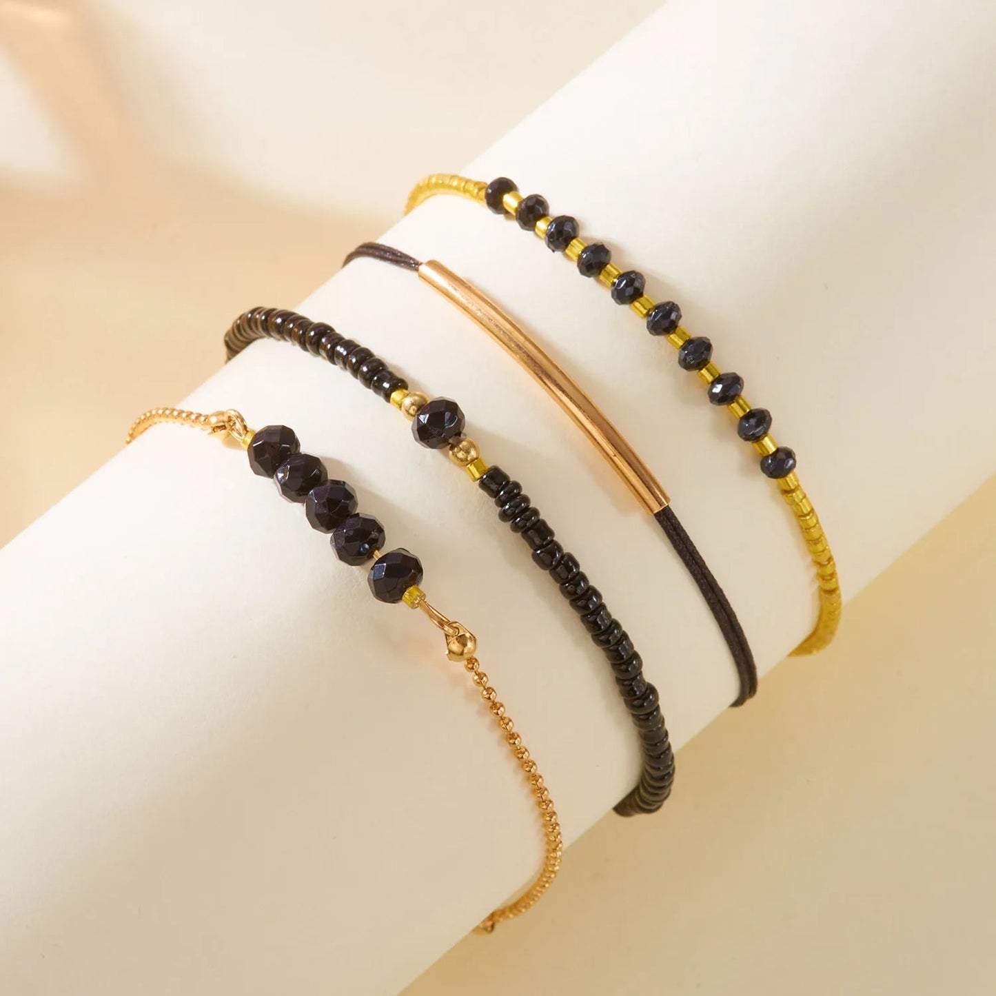Ensemble de bracelets en pierre de verre noir fait à la main pour femmes MAEJORKEN