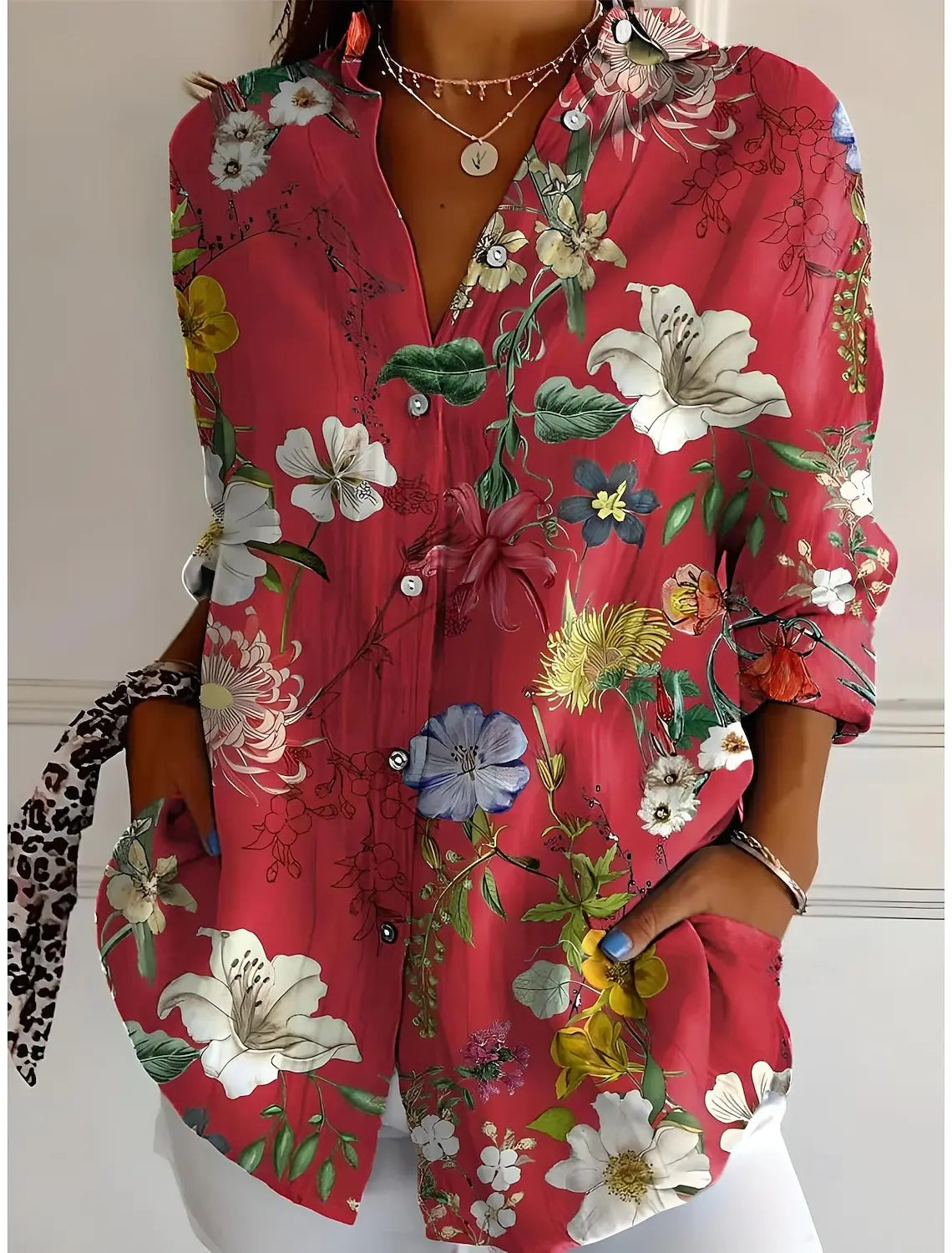 2025 Chemises pour femmes Ombre Floral Graphics Chemisier Col à revers Chemisier Chemises à manches longues pour femmes Vêtements pour femmes Vêtements féminins MAEJORKEN
