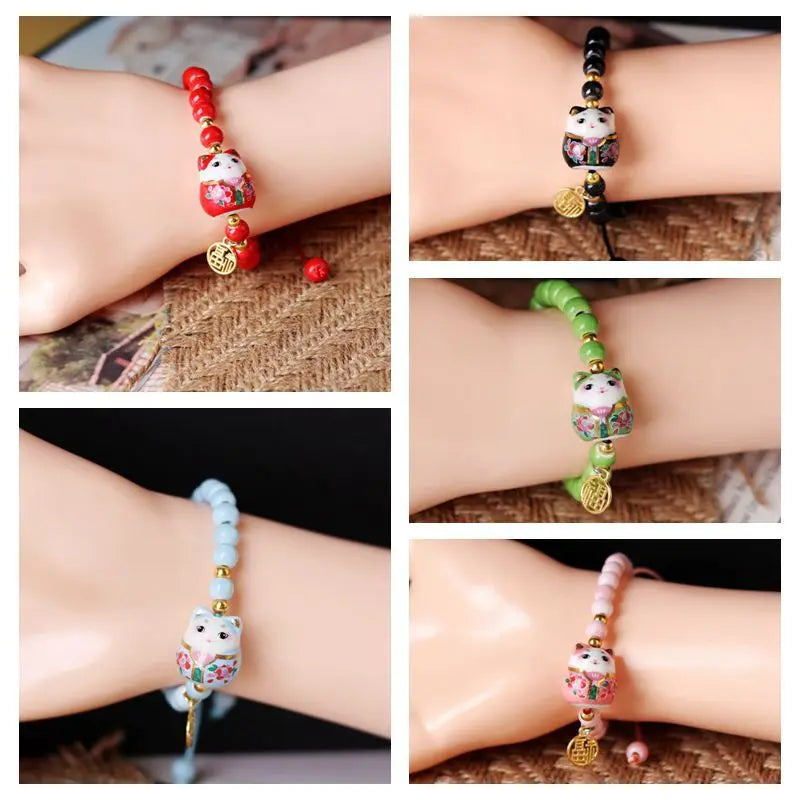 Bracelet chat b03 pour filles, bracelets perlés colorés, pendentifs en céramique Harajuku, bracelets à breloques anime, bijoux cadeaux, vente en gros MAEJORKEN
