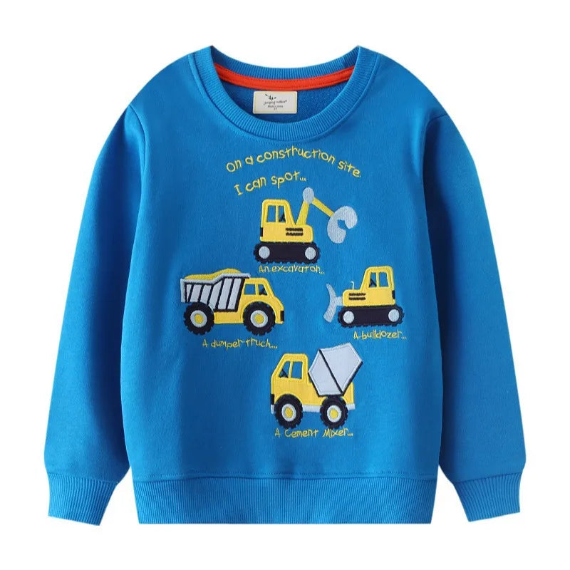 Sweat-shirt à manches longues brodé de voitures de dessin animé pour garçons, chemises d'automne pour enfants, vêtements pour bébés, offre spéciale MAEJORKEN
