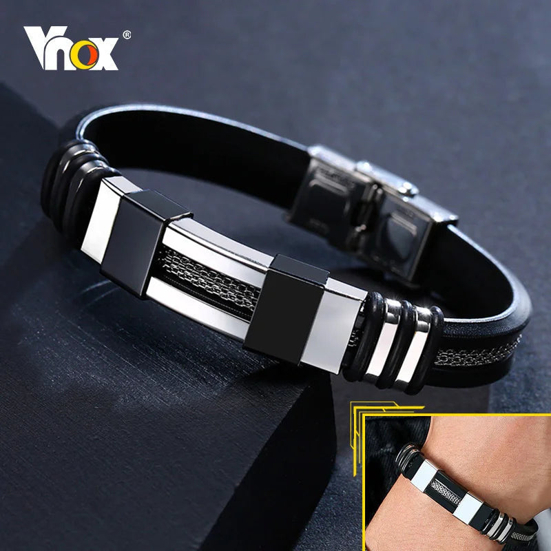 Vnox - Bracelet en acier inoxydable, bracelet pour homme, bracelet punk à maillons en silicone rainuré noir, bracelet punk élégant et décontracté MAEJORKEN