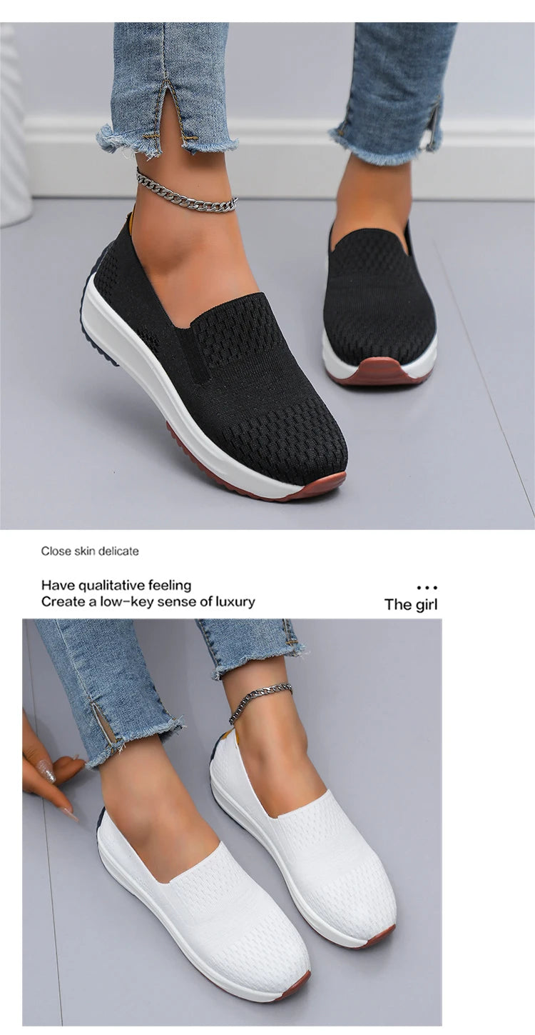 Baskets d'extérieur en maille respirante pour femmes, chaussures plates à enfiler, chaussures de Jogging légères à semelle compensée, mocassins d'été à semelle souple MAEJORKEN
