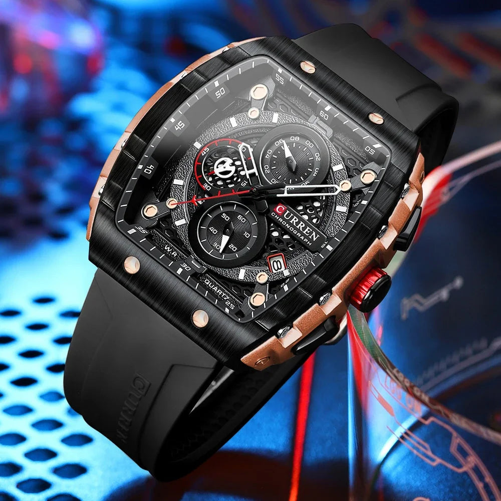 Montres de luxe carré lumineux chronographe pour hommes MAEJORKEN