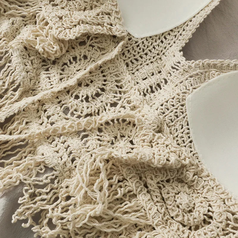 Soutien gorges de maillot de bain de plage sexy pour femmes, dos nu, col licou, crochet, tricot,  glaçure creuse, pompon, haut précieux MAEJORKEN