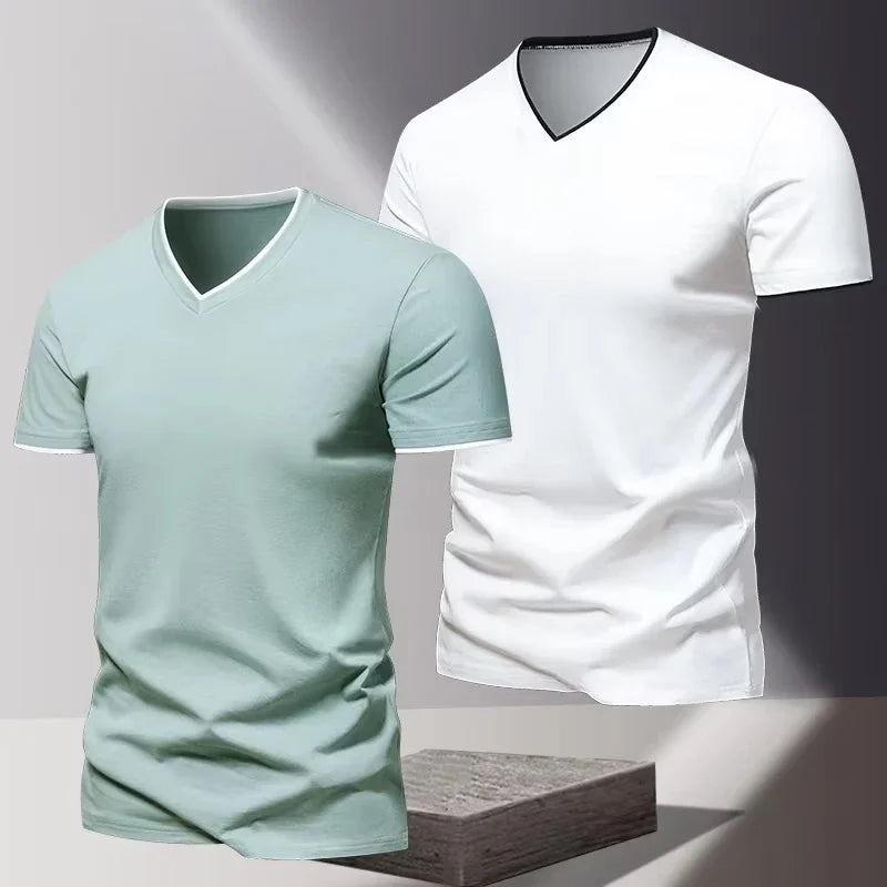 T-shirt pour homme à col en V et manches courtes, T-shirt de sport et de loisirs pour homme, T-shirt basique uni tendance et simple MAEJORKEN