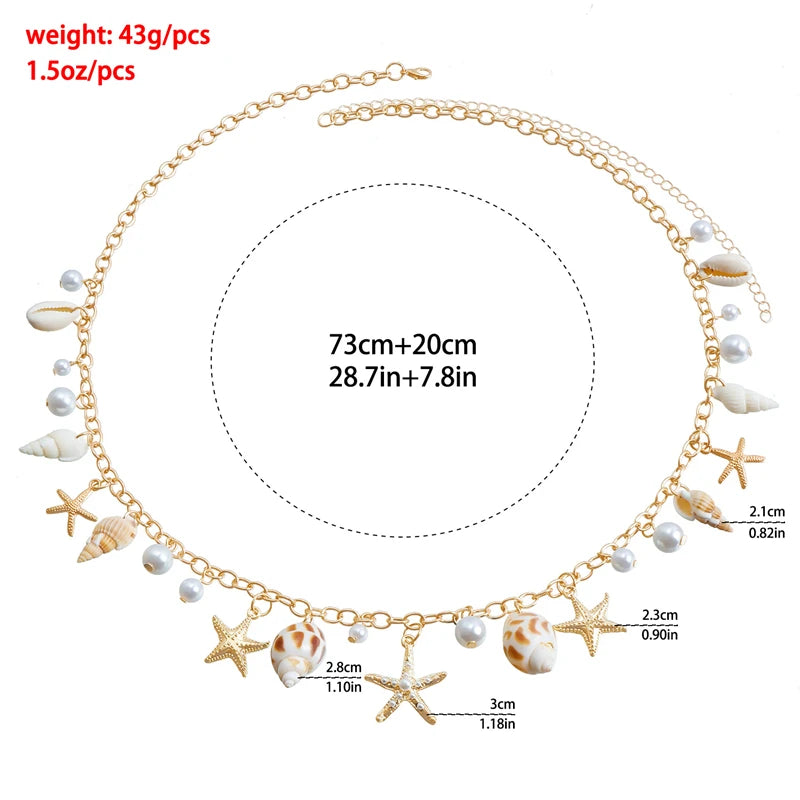 Collier pendentif étoile de mer exagéré pour femmes, coquillage, imitation perle, bracelets chaîne, bijoux de plage d'été, cadeau de vacances MAEJORKEN