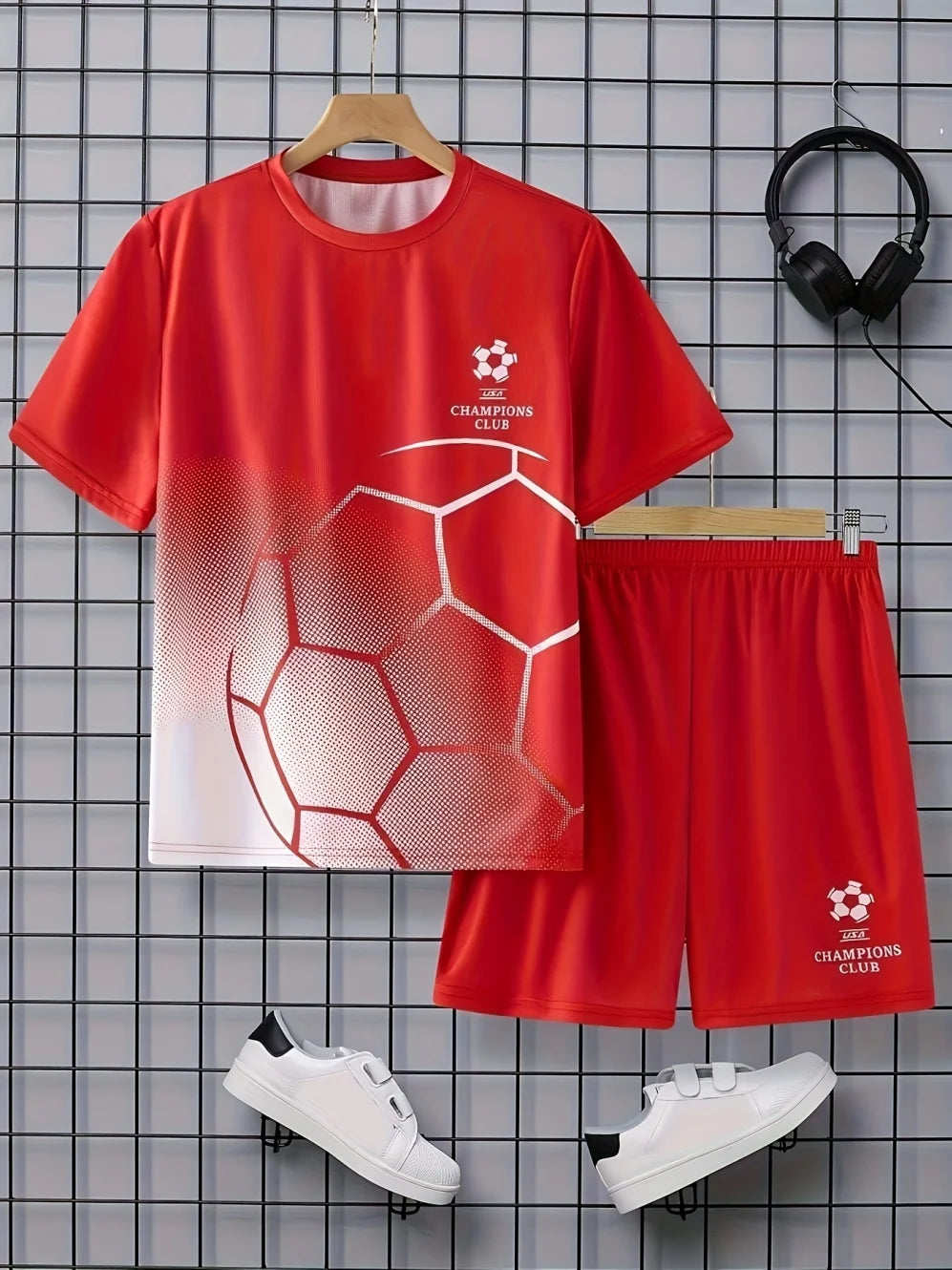 Vêtements pour enfants, ensemble décontracté à imprimé football, col rond, manches courtes et short, ensemble sportif d'été pour garçons, basketball, football MAEJORKEN