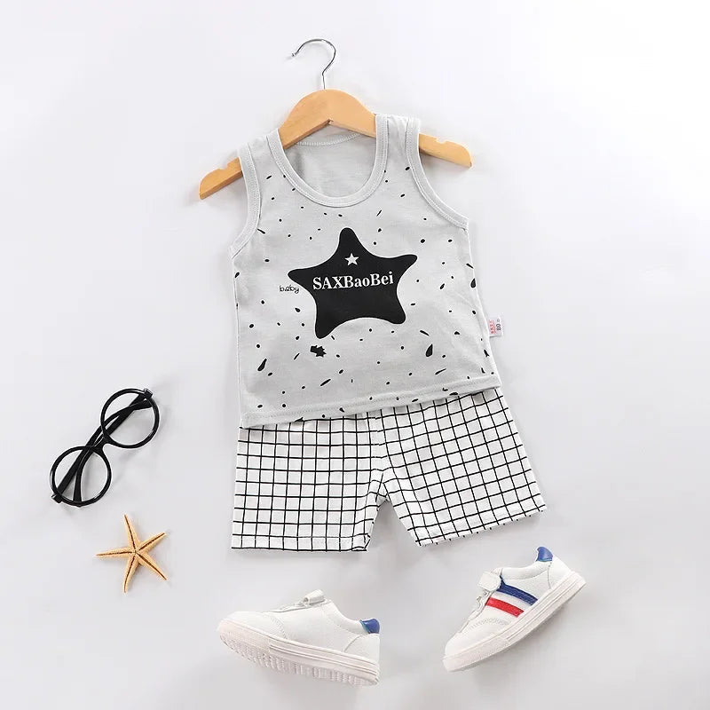 Vêtements pour mères et enfants, en coton imprimé, T-shirt, gilet, hauts et shorts, ensembles pour garçons et filles, mignons et respirants, été MAEJORKEN