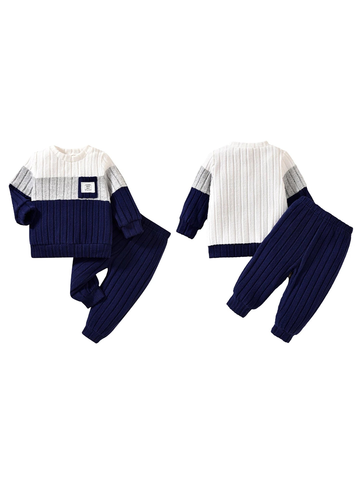 VISgogo 0-3 ans garçons automne 2 pièces ensembles de vêtements à manches longues col rond Patchwork pull couleur unie pantalon MAEJORKEN