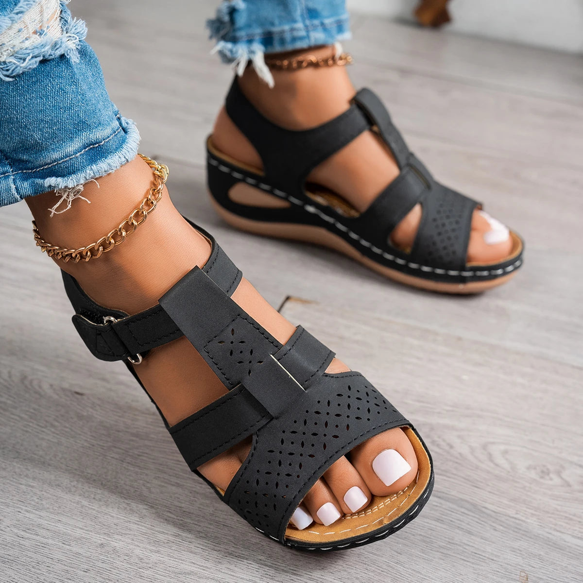 Sandales compensées orthopédiques haut de gamme pour femme, été 2026, à bout ouvert, antidérapantes, style vintage et rétro, chaussures décontractées à plateforme MAEJORKEN