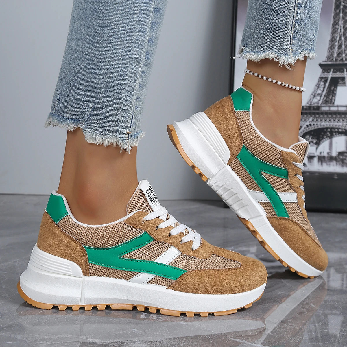 Chaussures décontractées élégantes à lacets, nouveau style tendance, pour femmes, printemps/automne, bout rond, semelle épaisse, antidérapantes, confortables, chaussures de sport MAEJORKEN
