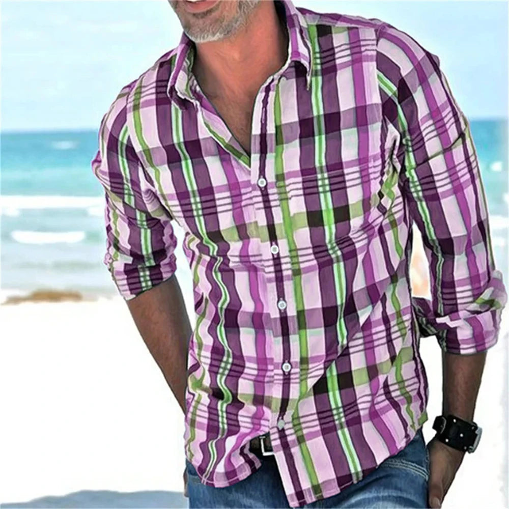 Chemise à manches longues à carreaux rayés du XS au 6XL