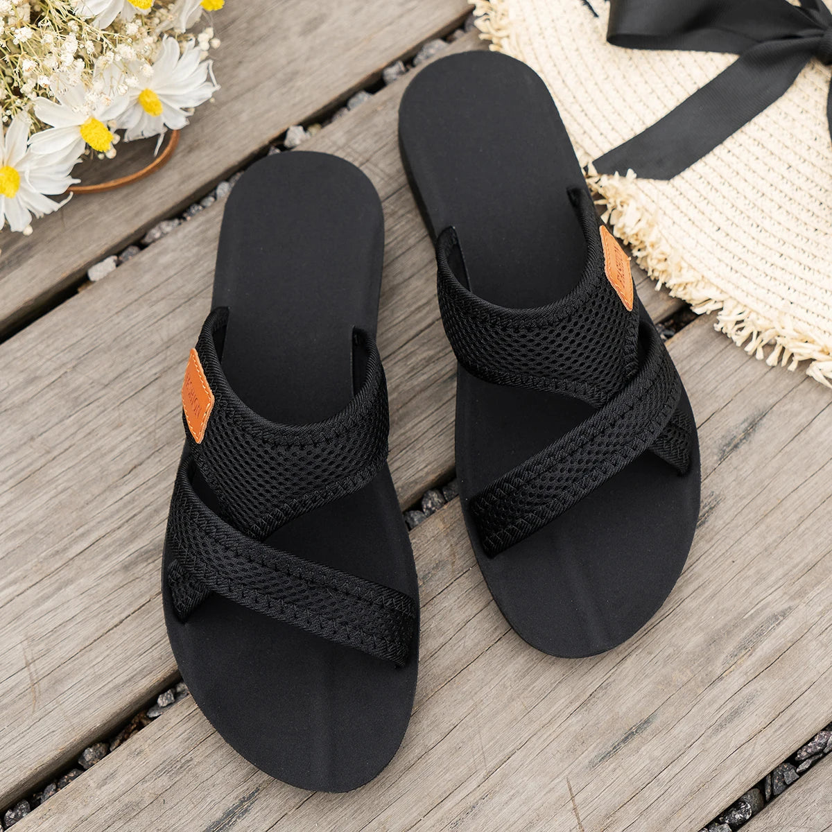 Sandales pour femmes de style sportif, à la mode et polyvalentes, en tissu maillé, respirantes, confortables, respectueuses de la peau, adaptées à un usage intérieur et extérieur, sandales plates MAEJORKEN