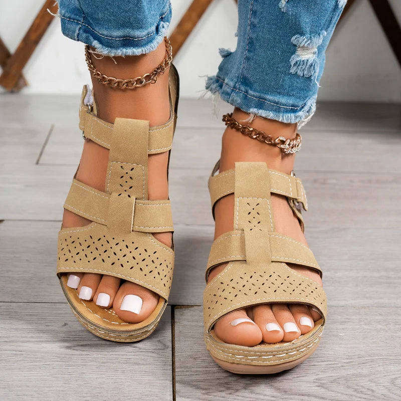Sandales compensées orthopédiques haut de gamme pour femme, été 2026, à bout ouvert, antidérapantes, style vintage et rétro, chaussures décontractées à plateforme MAEJORKEN