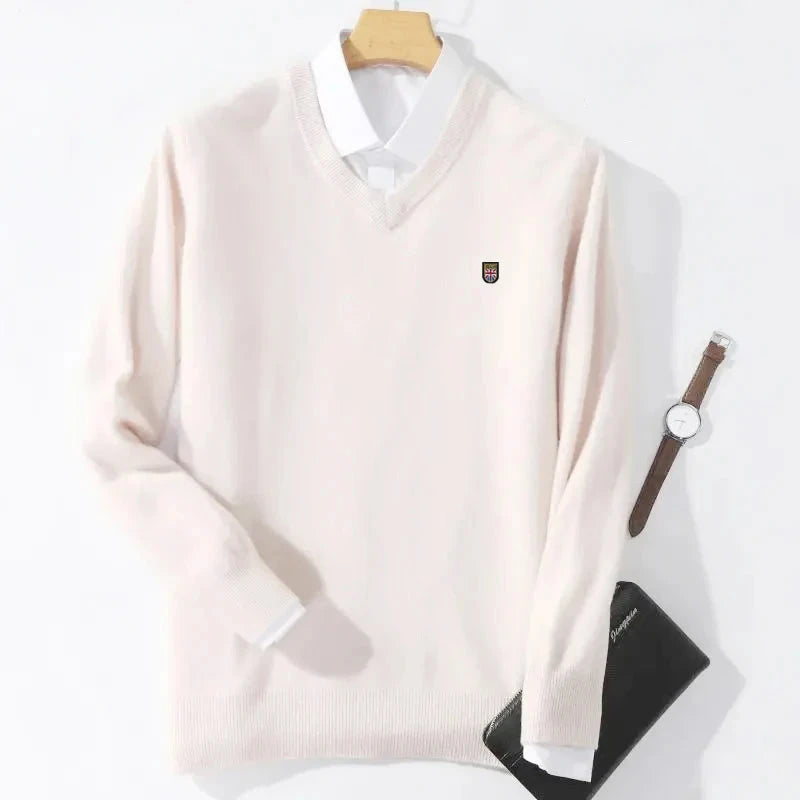 Pull en cachemire mélangé pour hommes, pulls à col en V, chemise d'automne et d'hiver, zones coréennes, 10 documents MAEJORKEN