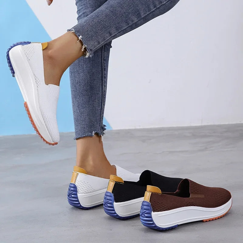 Baskets d'extérieur en maille respirante pour femmes, chaussures plates à enfiler, chaussures de Jogging légères à semelle compensée, mocassins d'été à semelle souple MAEJORKEN