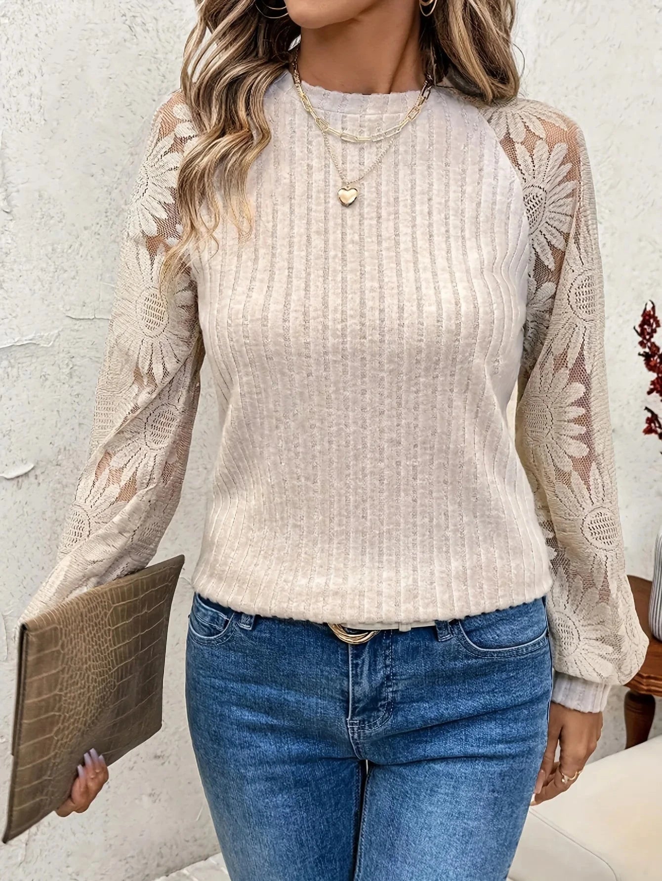 Pull tricoté dentelle femmes du S au 2XL MAEJORKEN
