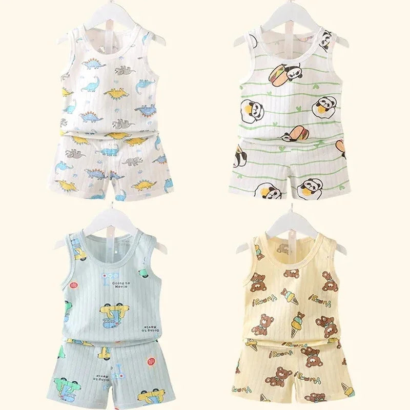 Vêtements pour mères et enfants, en coton imprimé, T-shirt, gilet, hauts et shorts, ensembles pour garçons et filles, mignons et respirants, été MAEJORKEN