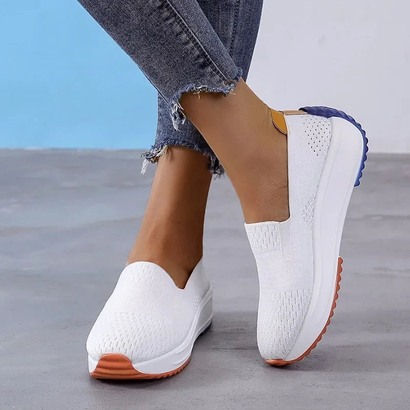 Baskets d'extérieur en maille respirante pour femmes, chaussures plates à enfiler, chaussures de Jogging légères à semelle compensée, mocassins d'été à semelle souple MAEJORKEN