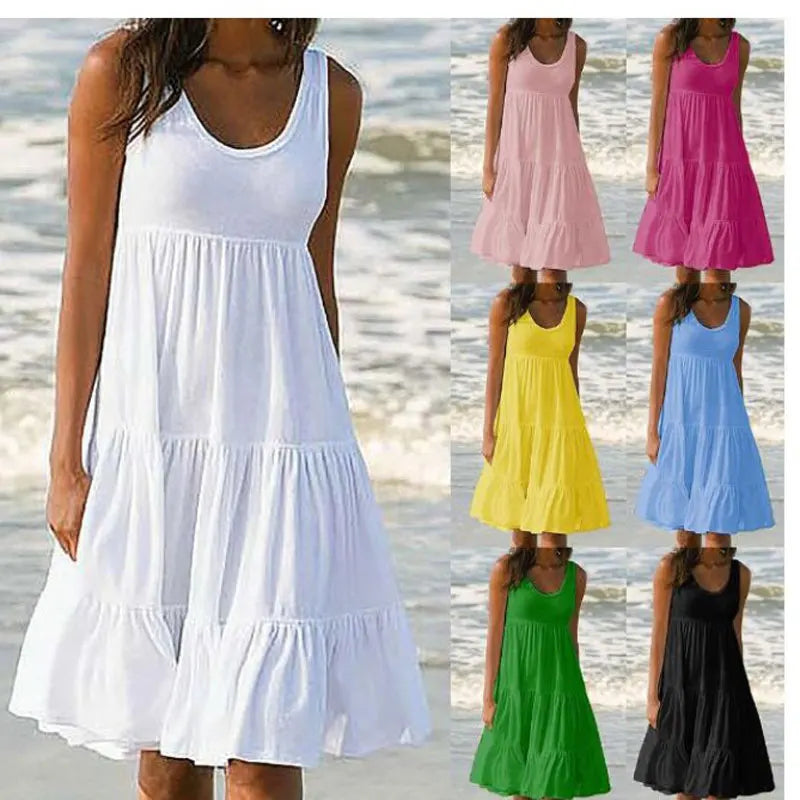 Grande taille femmes casual O cou sans manches volants Mini robe Boho solide plage robe d'été surdimensionné robe ample 2025 été MAEJORKEN