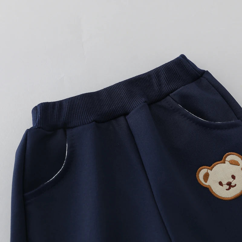 Ensemble 2 pièces pour enfants, pantalon Simple à manches longues et col rond avec tête d'ours, printemps et automne MAEJORKEN