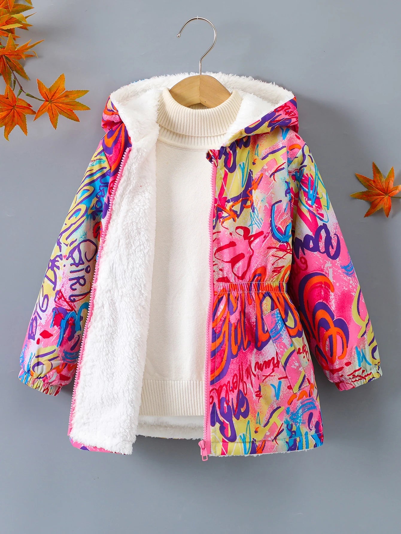 Cardigan Chaud Rembourré en Peluche pour Fille, Veste à Capuche avec Fermeture Éclair, Imprimé Numérique, à la Mode, Automne et Hiver MAEJORKEN