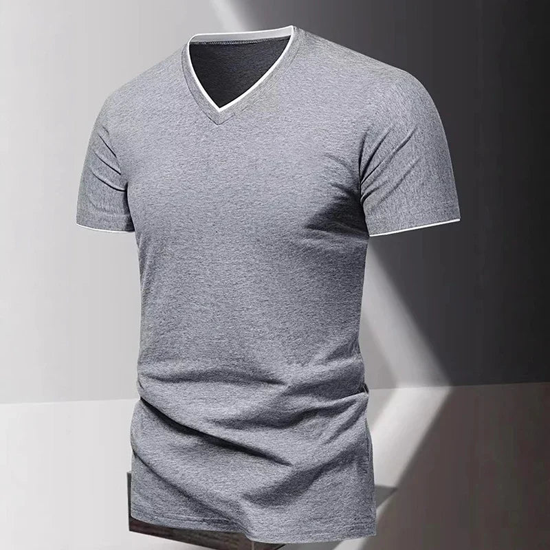 T-shirt pour homme à col en V et manches courtes, T-shirt de sport et de loisirs pour homme, T-shirt basique uni tendance et simple MAEJORKEN