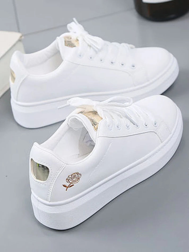 Chaussures De course blanches respirantes à lacets pour femmes, baskets décontractées à fleurs brodées, mode printemps-automne 2023 MAEJORKEN