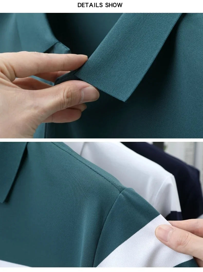 Polo à manches courtes pour hommes marque haut de gamme en relief mode rayure couleur bloquée été soie glacée respirant luxe Paul T-shirt MAEJORKEN