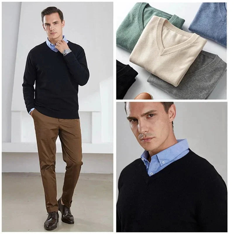 Pulls en laine pour hommes, col en v, tricot en cachemire, offre spéciale, printemps-automne, tricot, vêtements de haute qualité MAEJORKEN