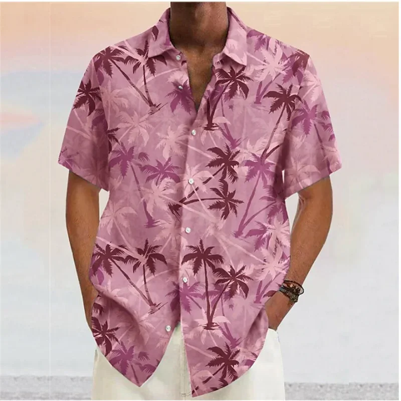 Chemises pour hommes 2023 Cocotier imprimé revers bouton chemise bleu hawaïen manches courtes créateur de mode décontracté doux 7 couleurs été MAEJORKEN
