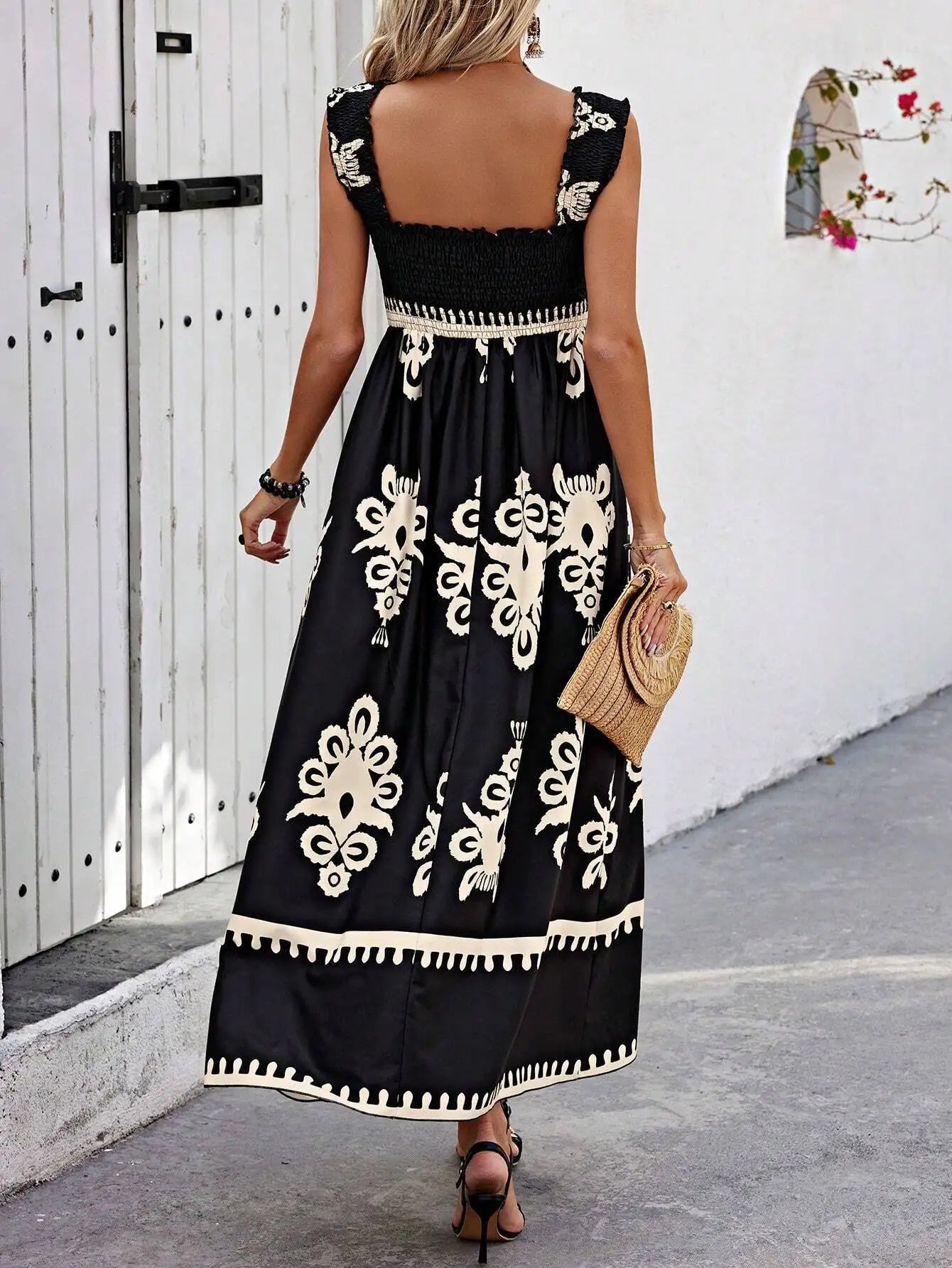 Robe d'été à bretelles imprimées dos nu du S au 2XL