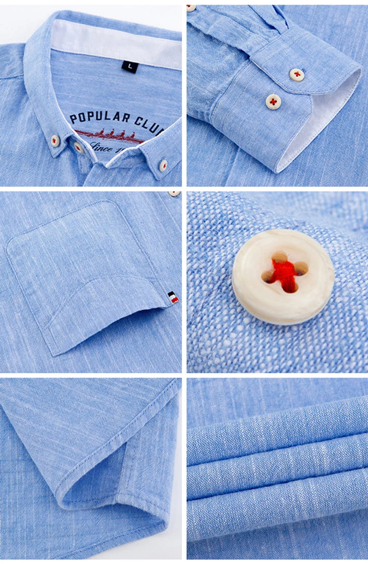 Chemise habillée à col boutonné pour hommes, mélange de coton et de lin respirant, manches longues, coupe cintrée, printemps été décontracté Chic MAEJORKEN