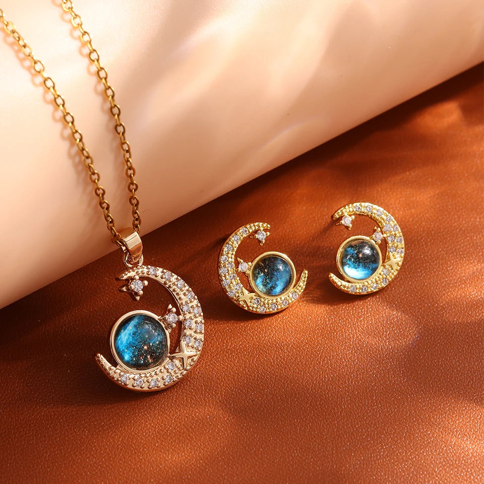 Collier de la série Star Series en acier au titane pour femme, pendentif planète lune et astronome, colliers de la présidence, cadeaux de bijoux, document doré, luxe abordable MAEJORKEN