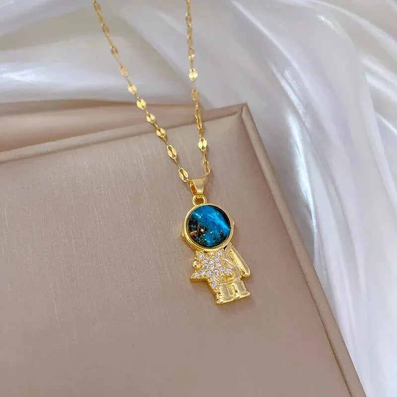 Collier de la série Star Series en acier au titane pour femme, pendentif planète lune et astronome, colliers de la présidence, cadeaux de bijoux, document doré, luxe abordable MAEJORKEN