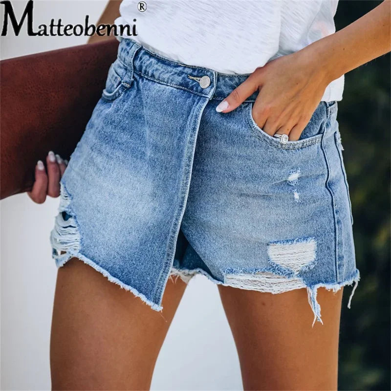 Short en jean déchiré pour femme, taille haute, troué, poches décontractées du S au 2XL MAEJORKEN