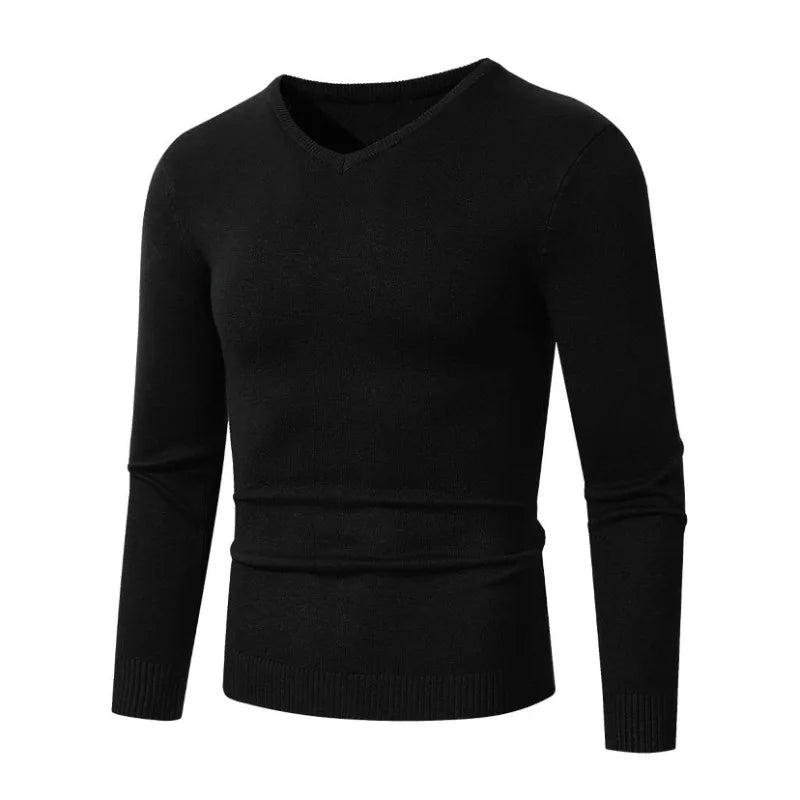 Pull tricoté à col en V pour hommes, couleur unie, manches longues, léger, décontracté, Business, coupe cintrée MAEJORKEN