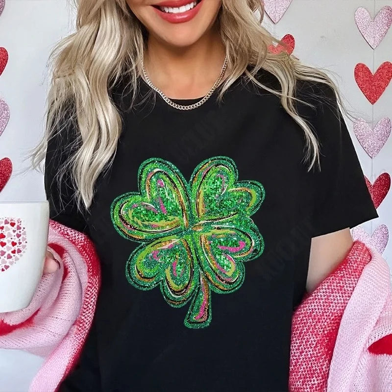 T-shirts Femme Trèfle de la Saint-Patrick 2025 – Mode Graphique Porte-Bonheur Y2K, Tops Hip Hop Streetwear Décontracté Harajuku, Vêtements Féminins MAEJORKEN
