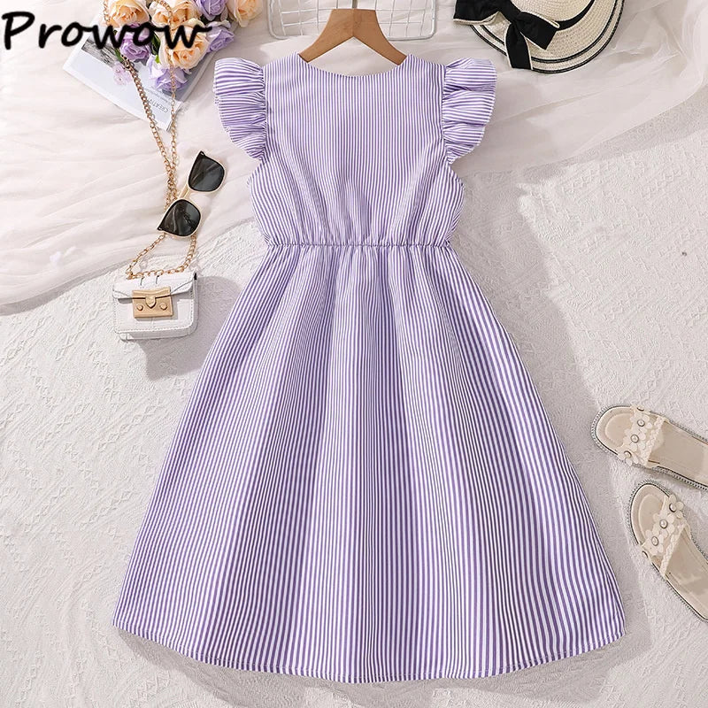 Fille robe d'été manches volantes rayures robe Patchwork couleur chemise robe pour filles décontracté adolescent filles vêtements enfants robes MAEJORKEN