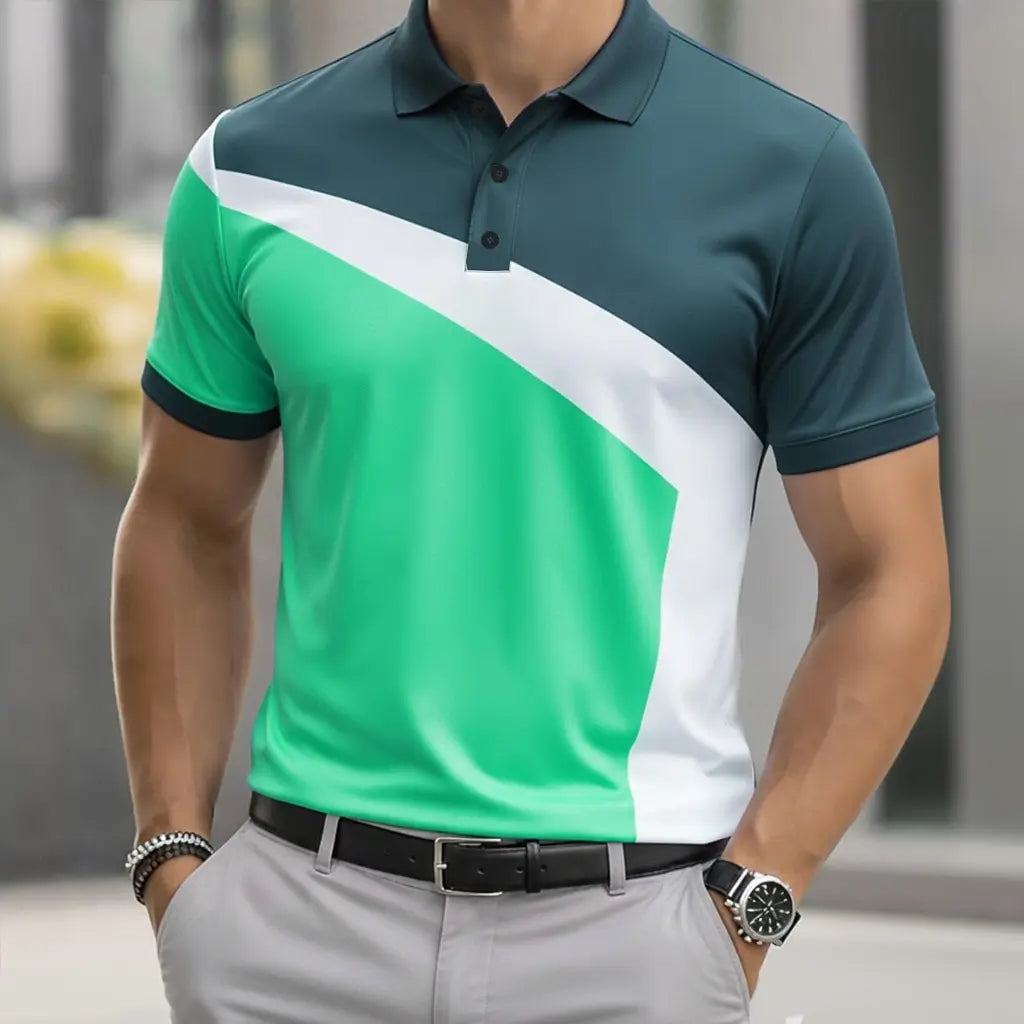 Chemises polo géométriques pour hommes, hauts à manches courtes à col avec patte de boutonnage, style athleisure décontracté pour un usage quotidien estival MAEJORKEN