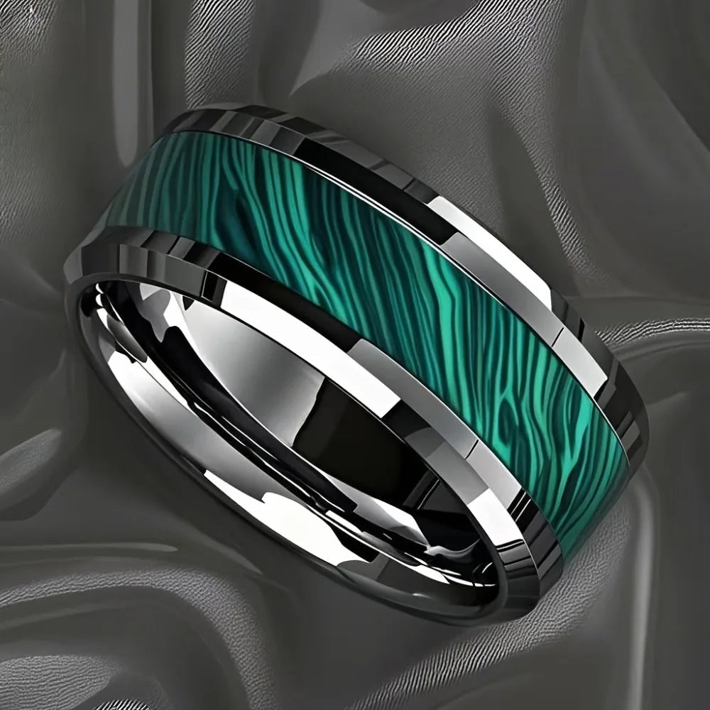 Bagues en acier inoxydable pour hommes, Imitation de pierre de paon, incrustation de 8MM, couleur argent, bijoux de mariage pour hommes, vente en gros MAEJORKEN
