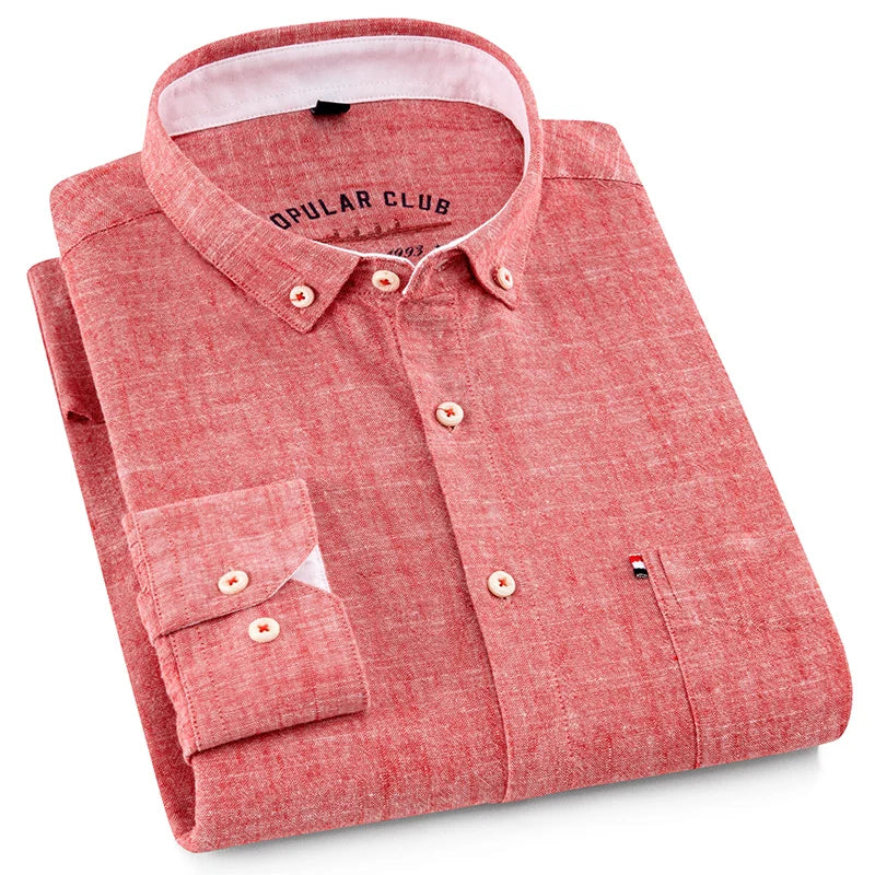 Chemise habillée à col boutonné pour hommes, mélange de coton et de lin respirant, manches longues, coupe cintrée, printemps été décontracté Chic MAEJORKEN