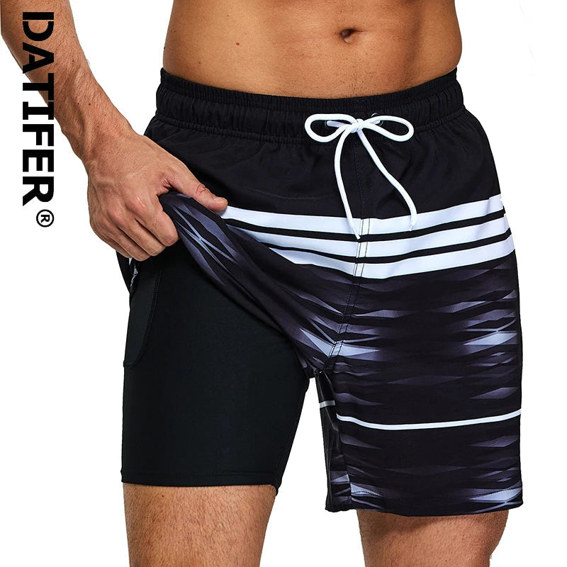 DATIFER été 2026 nouveauté hommes Shorts Polyester longue doublure 2 en 1 Shorts Para Hombre côté fermeture éclair poche maillot de bain de sport MAEJORKEN