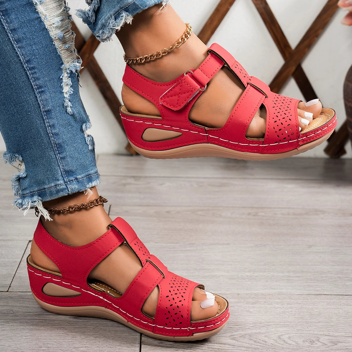 Sandales compensées orthopédiques haut de gamme pour femme, été 2026, à bout ouvert, antidérapantes, style vintage et rétro, chaussures décontractées à plateforme MAEJORKEN