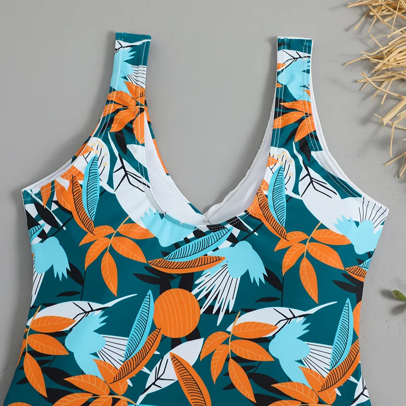 Maillot de bain une pièce imprimé tropical 2026 avec nœud latéral et ceinture, rembourré, pour femme, tenue de plage estivale MAEJORKEN