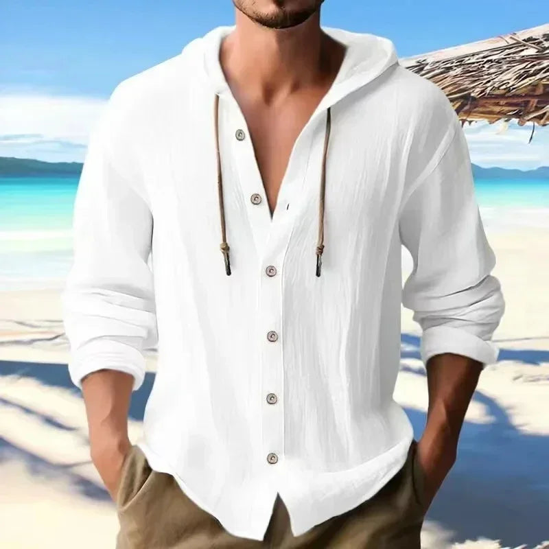 Chemise d'été en lin pour hommes à capuche manches longues du S au 3XL