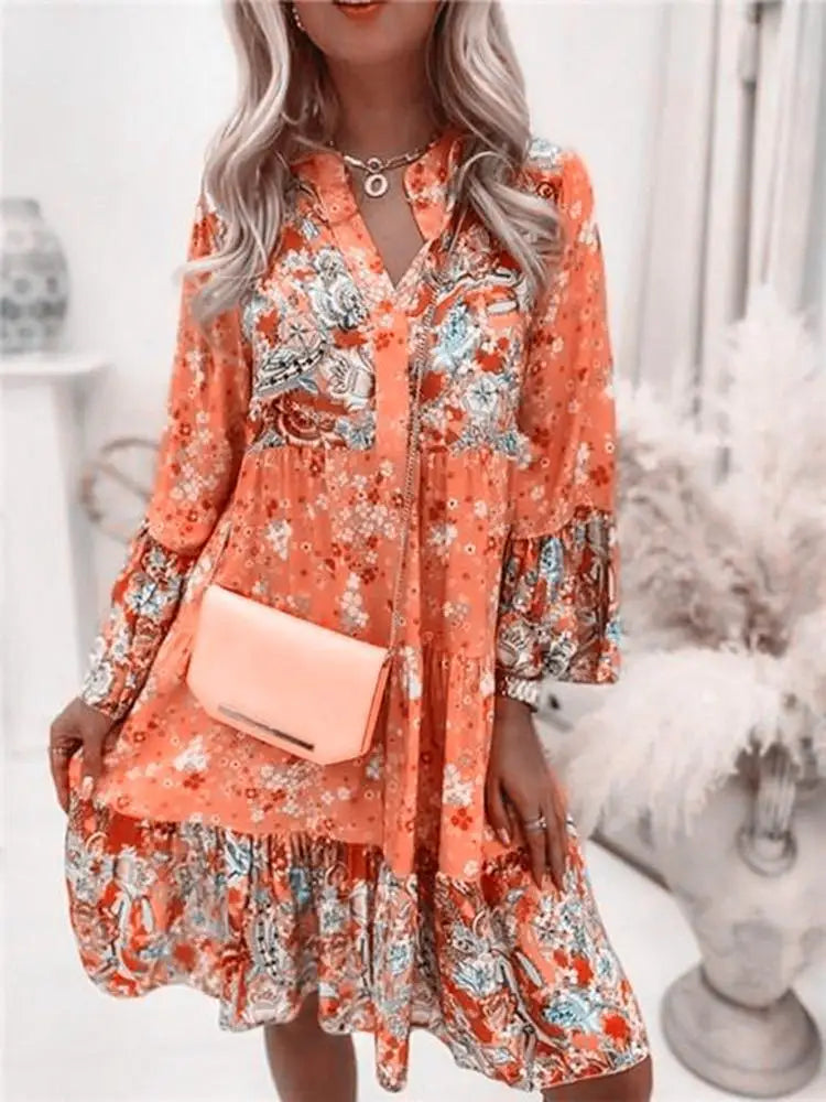 Robes imprimé fleuri col en V du XS au 3XL