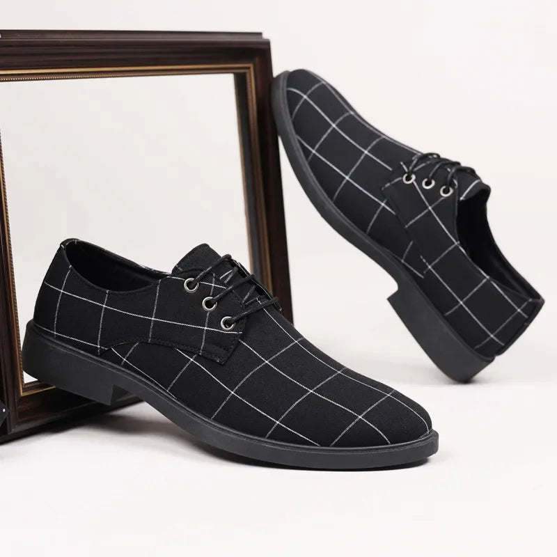 Chaussures d'affaires décontractées pour hommes printemps automne loisirs britanniques toile à lacets chaussures formelles respirant bout rond semelle extérieure en PVC MAEJORKEN