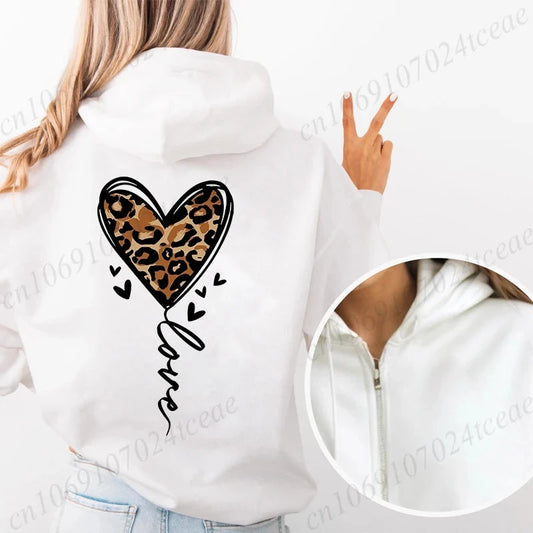 Sweat à capuche avec fermeture éclair pour femmes, Style unisexe, surdimensionné, ample, haut d'extérieur, imprimé cœur, léopard, fermeture éclair, nouvelle collection MAEJORKEN
